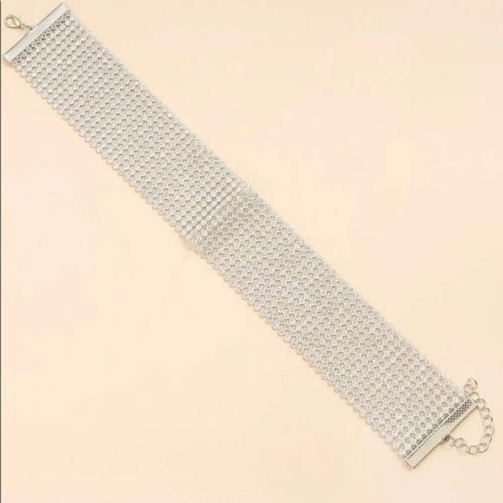 Modern Silver Rhinestone Choker - Picture 5 of 7